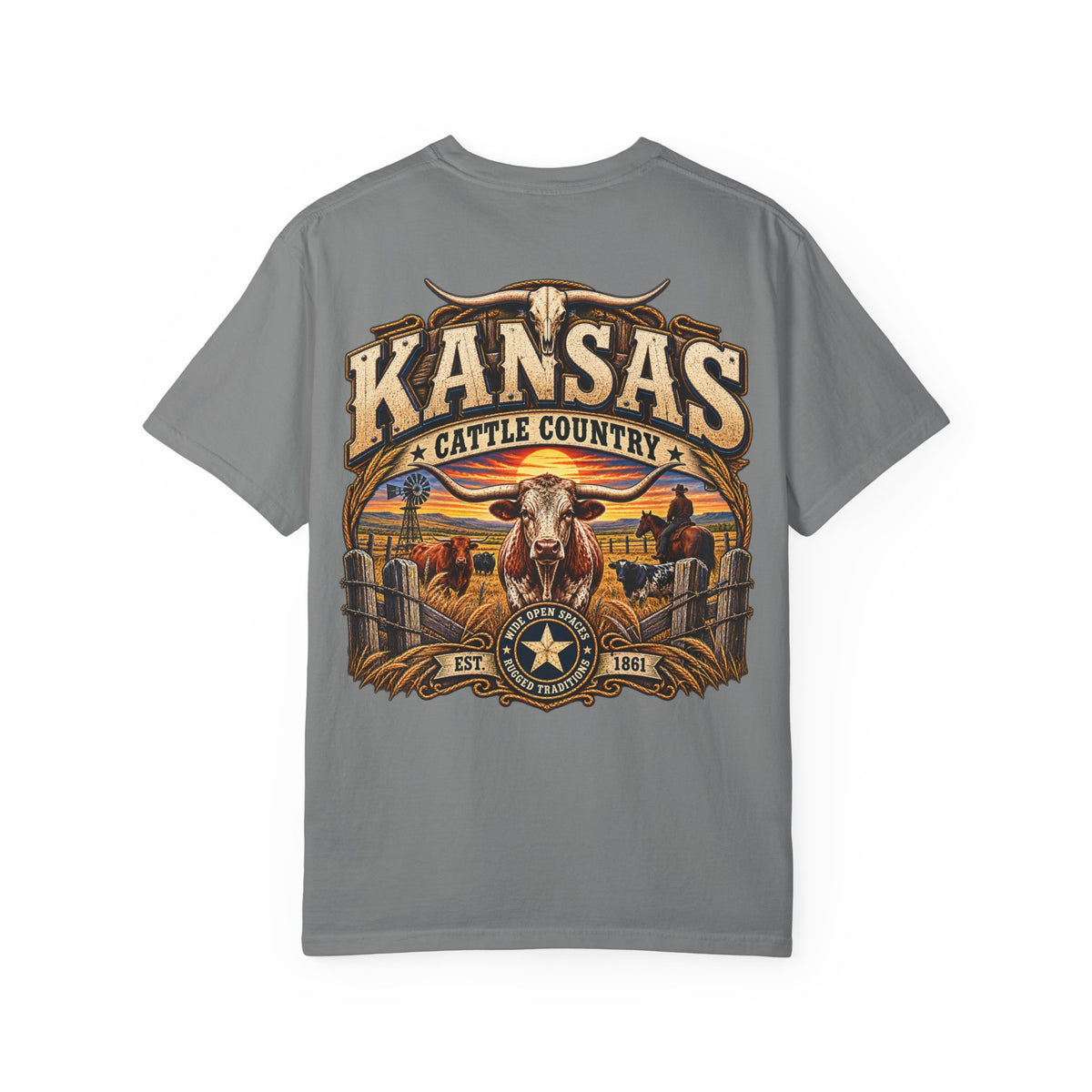 Kansas Cattle Country Unisex Comfort Color 1717 Streetwear Graphic Tee