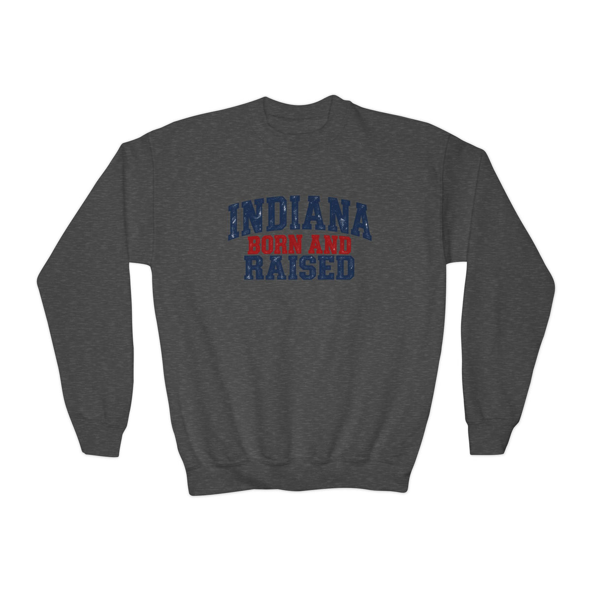 Indiana Born and Raised Classic Heritage Unisex Youth Crewneck Sweatshirt Graphic