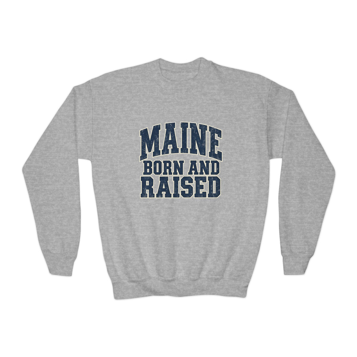 Maine Born and Raised Bold Athletic Unisex Youth Crewneck Sweatshirt Graphic
