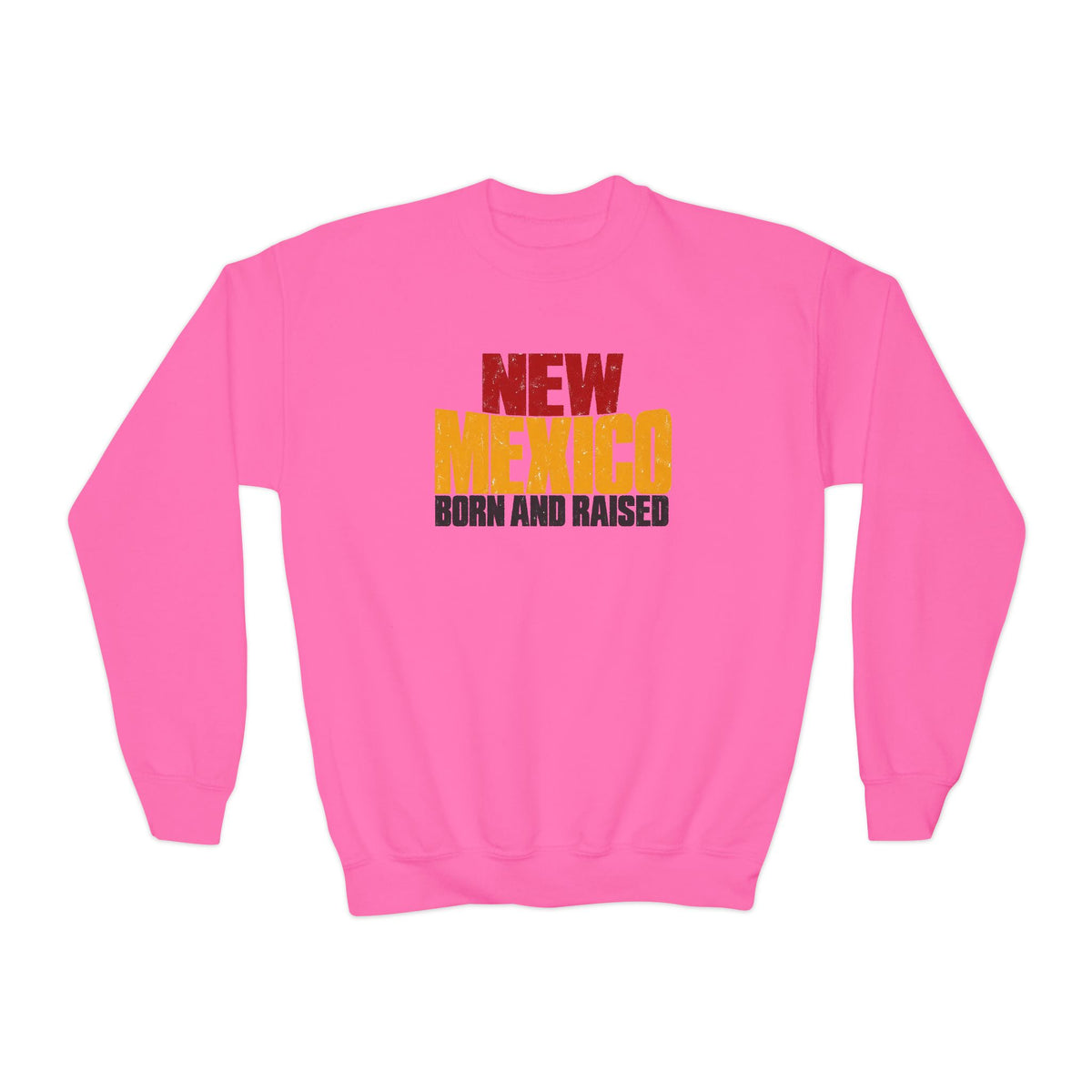 New Mexico Born and Raised Bold Streetwear Unisex Youth Crewneck Sweatshirt Graphic