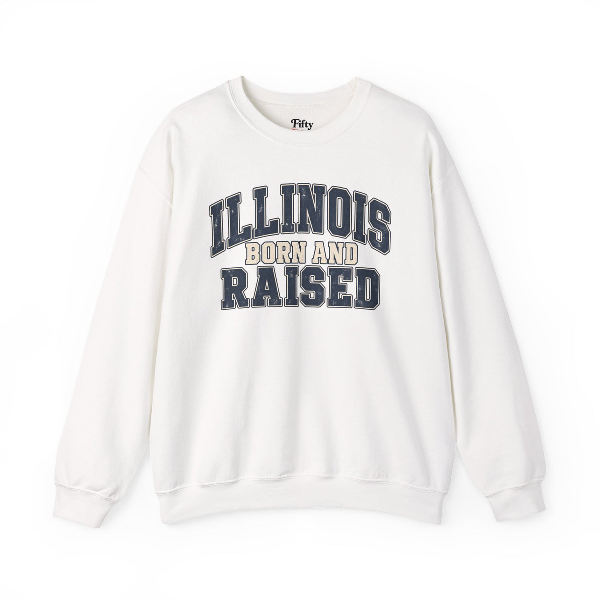 Illinois Born and Raised Unisex Crewneck Sweatshirt State Name Graphic
