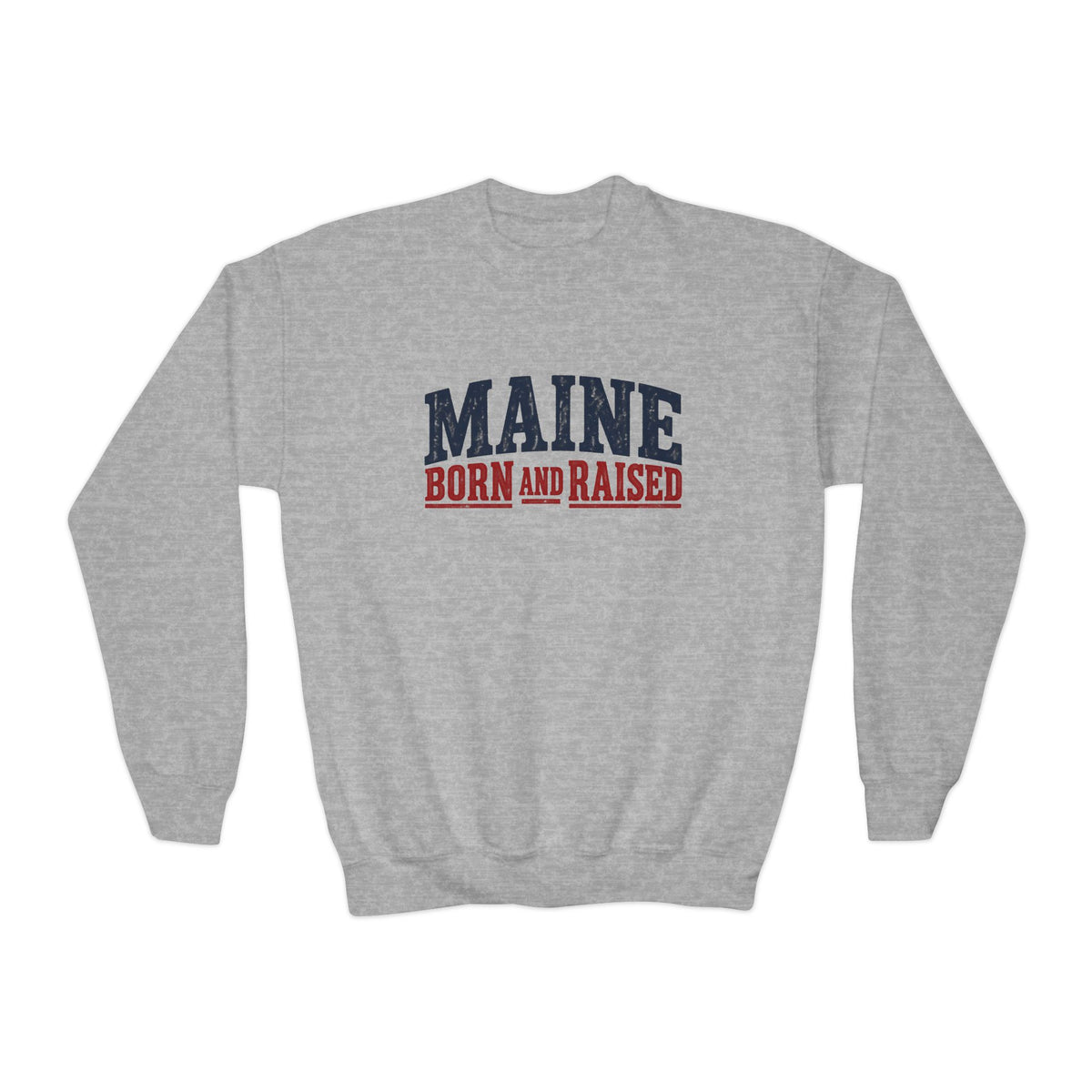 Maine Born and Raised Rugged Outdoor Heritage Unisex Youth Crewneck Sweatshirt Graphic