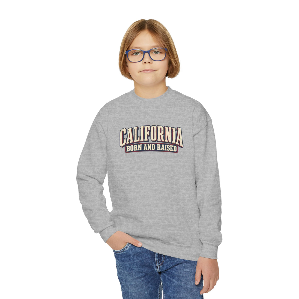California Born and Raised Old-School Americana Unisex Youth Crewneck Sweatshirt Graphic