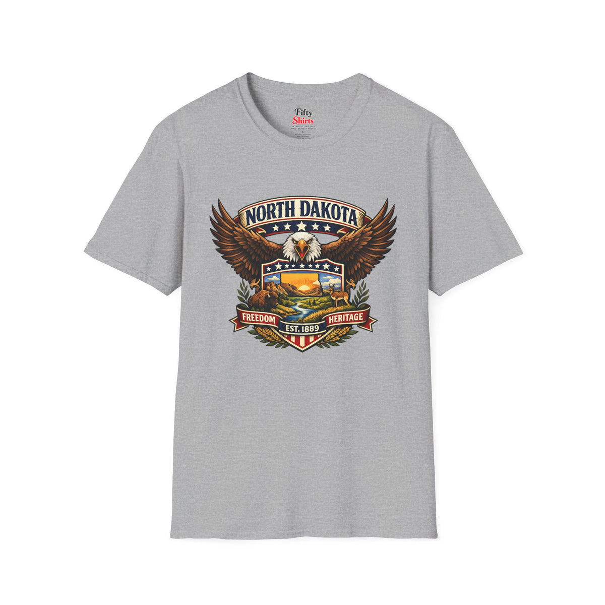 North Dakota Americana Eagle Unisex Softstyle T Shirt State Pride Graphic Tee Collections FS03