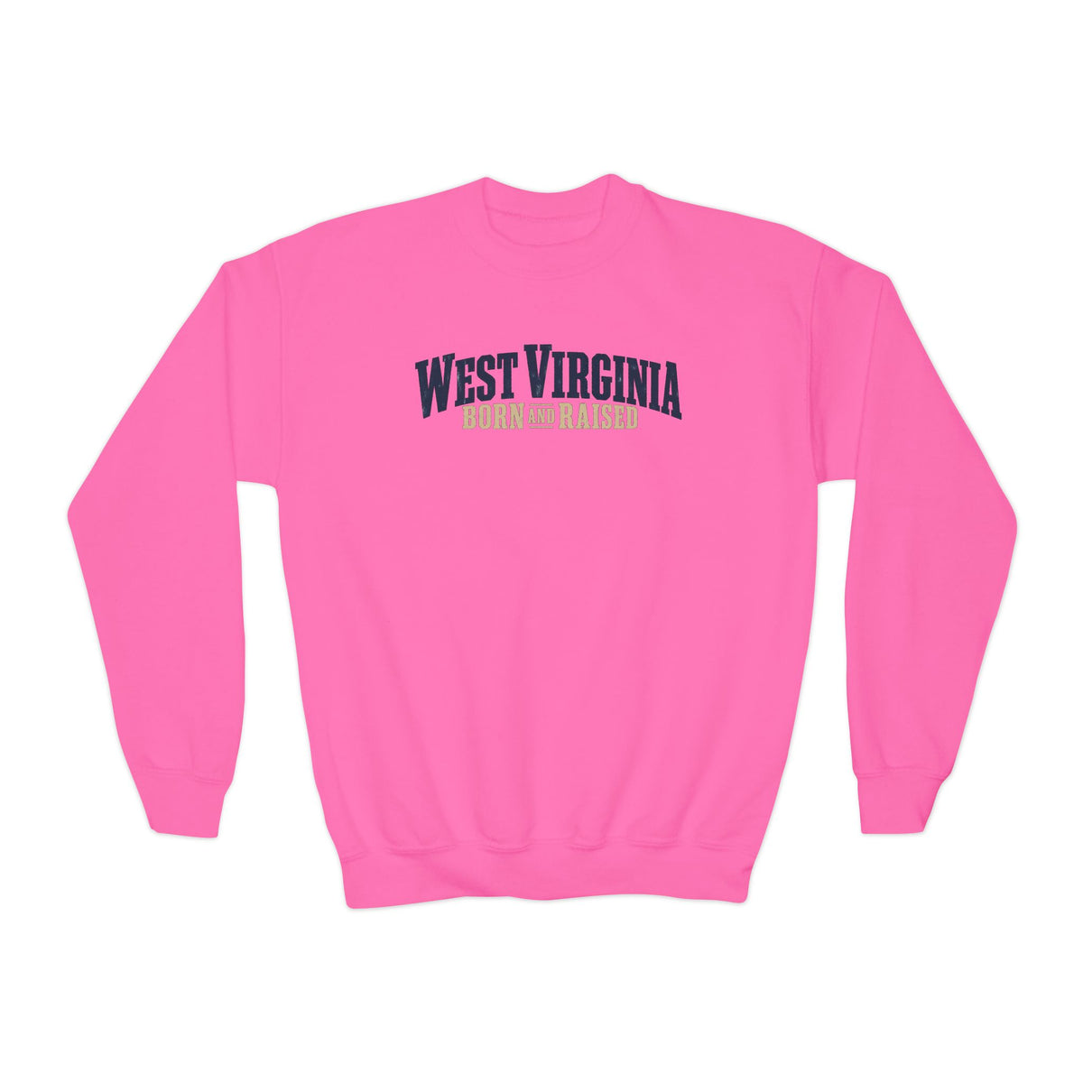 West Virginia Born and Raised Southern Heritage Unisex Youth Crewneck Sweatshirt Graphic