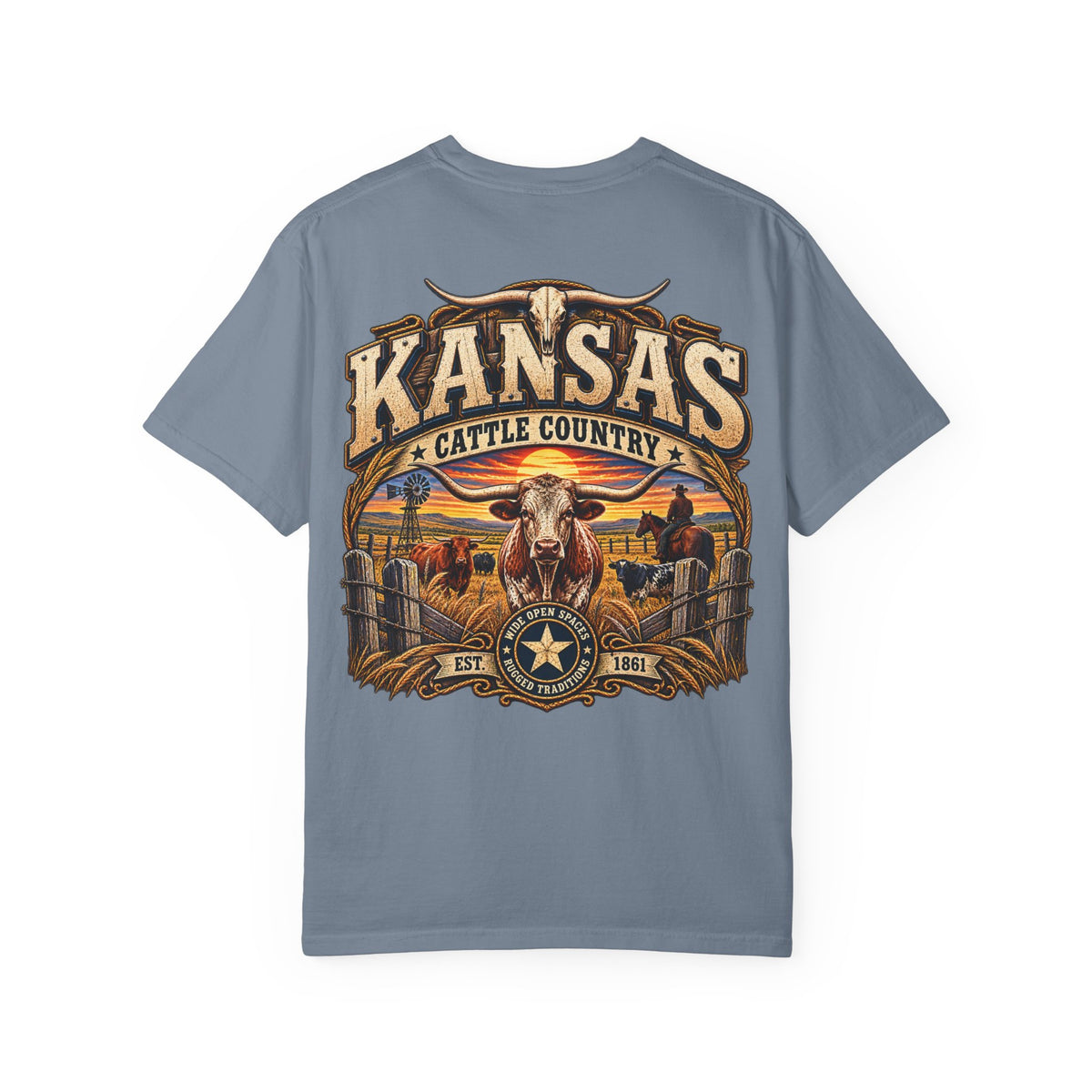 Kansas Cattle Country Unisex Comfort Color 1717 Streetwear Graphic Tee