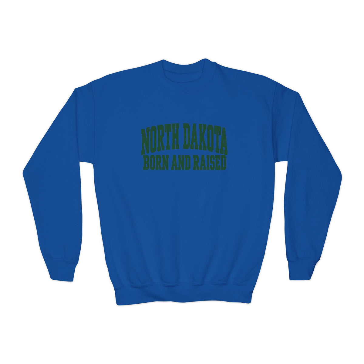 North Dakota Born and Raised Vintage Collegiate Unisex Youth Crewneck Sweatshirt Graphic