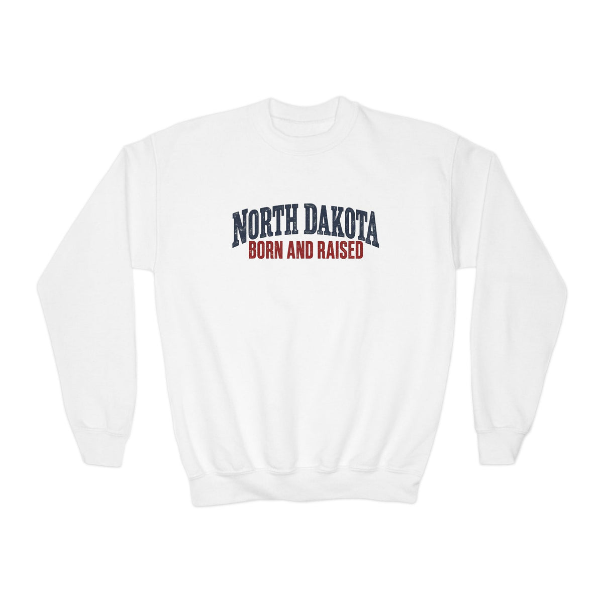 North Dakota Born and Raised Classic Prairie Souvenir Unisex Youth Crewneck Sweatshirt Graphic