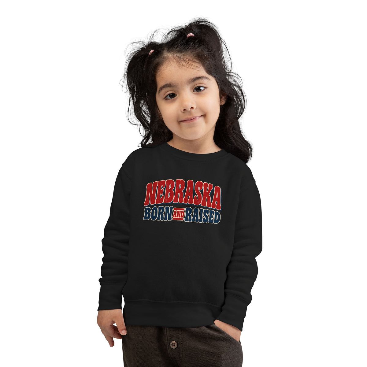 Nebraska Born and Raised Retro 1970s Unisex Toddler Sweatshirt Graphic