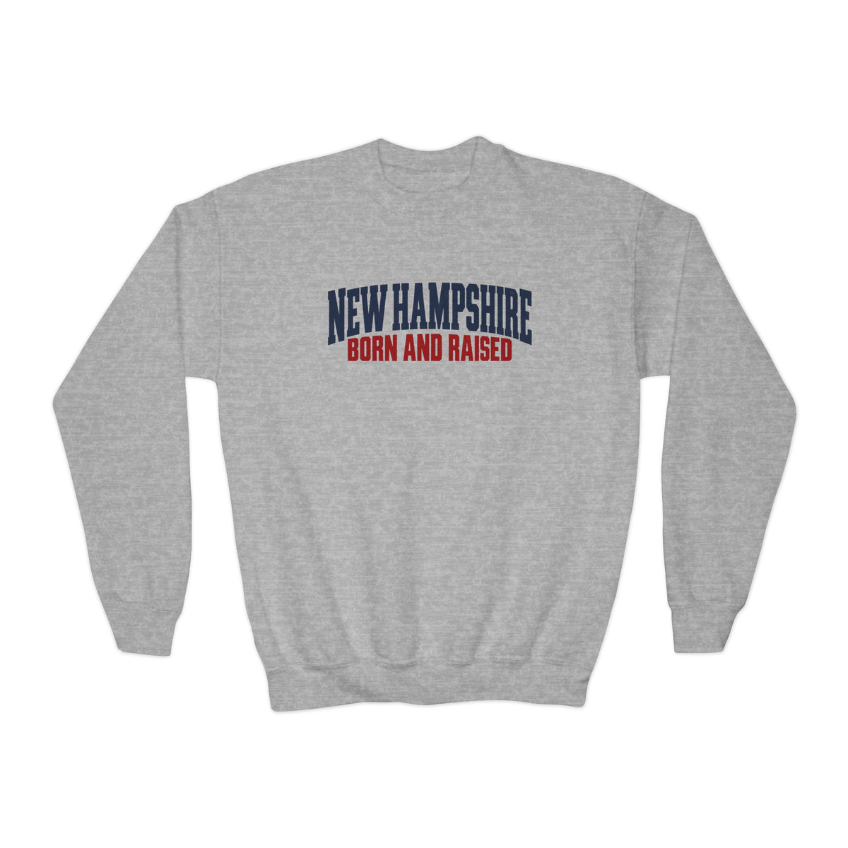 New Hampshire Born and Raised Modern Streetwear Unisex Youth Crewneck Sweatshirt Graphic