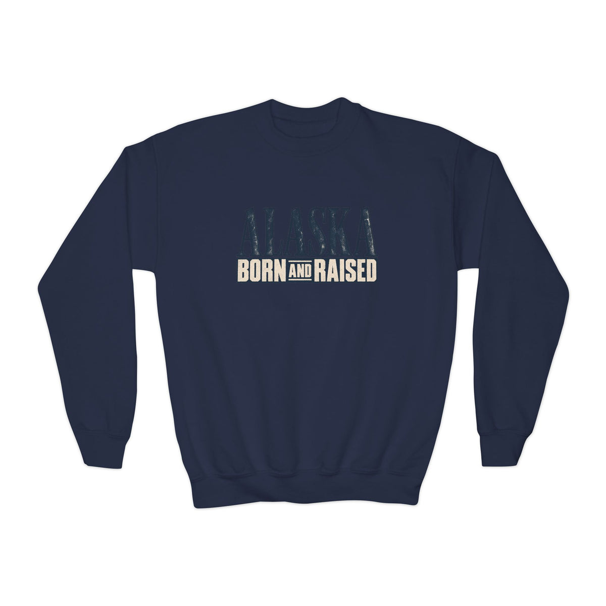 Alaska Born and Raised Premium Heritage Unisex Youth Crewneck Sweatshirt Graphic