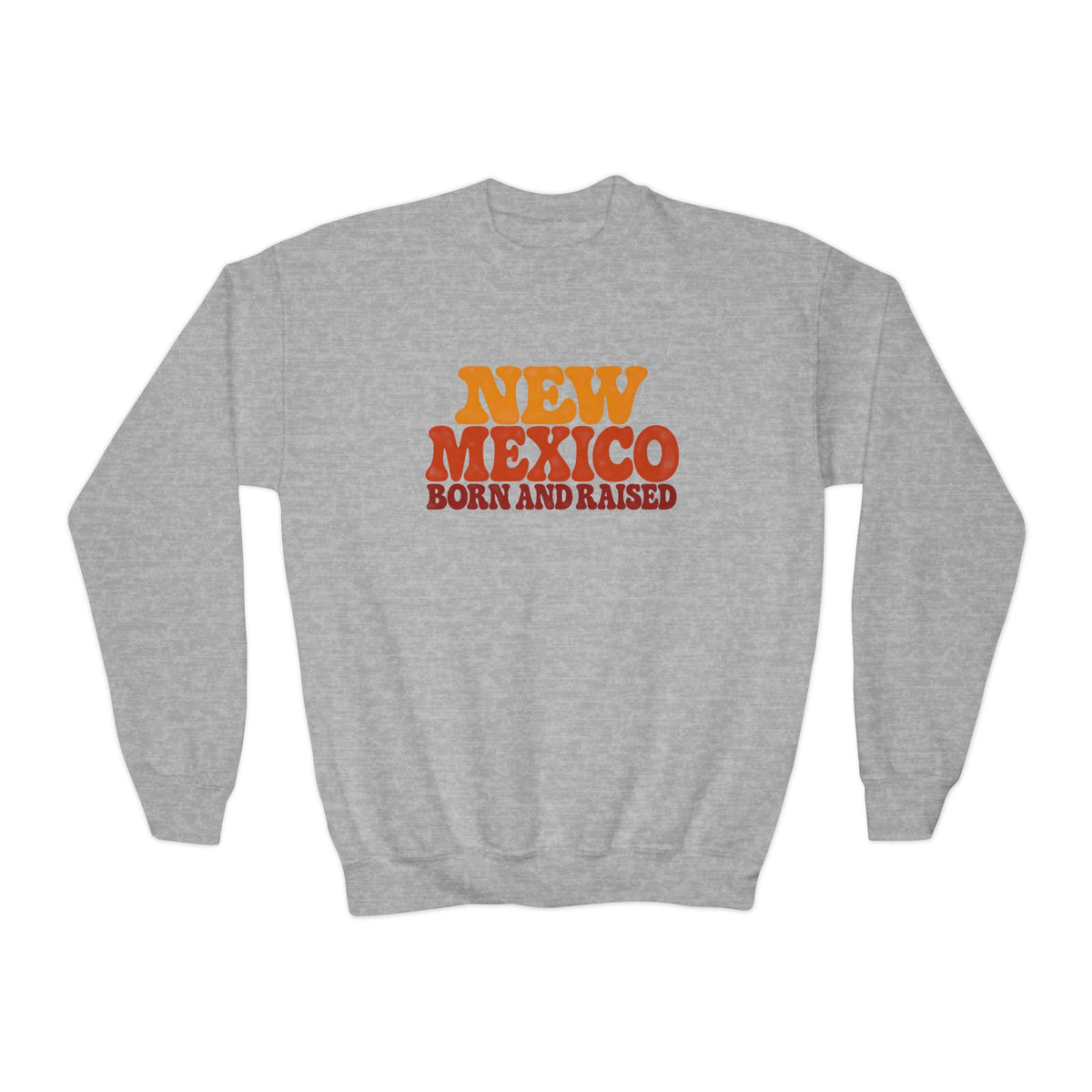 New Mexico Born and Raised 1970s Retro Unisex Youth Crewneck Sweatshirt Graphic