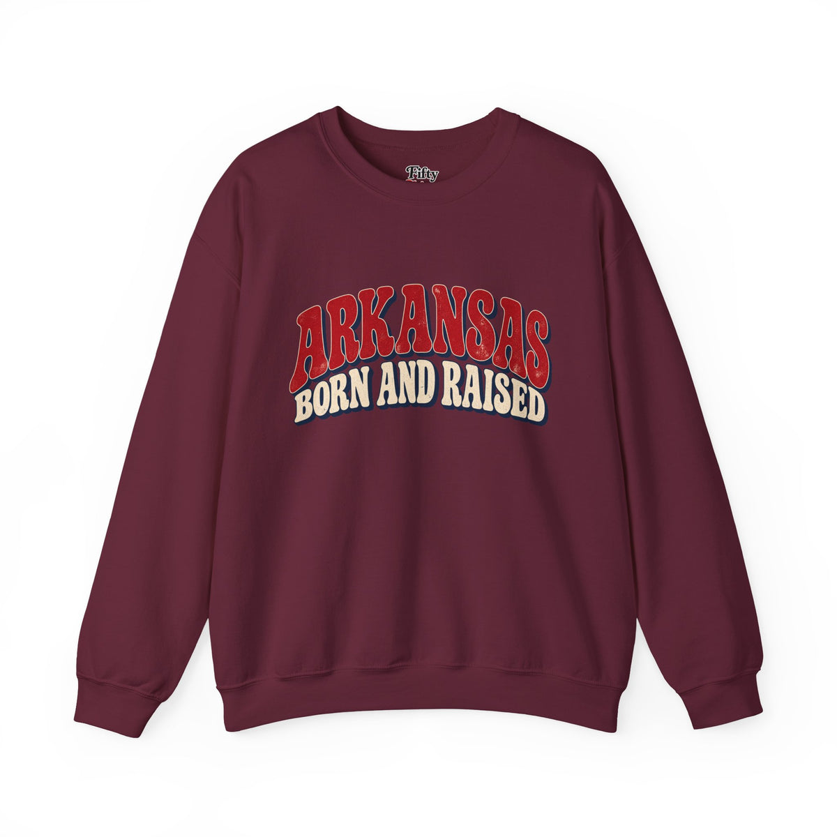 Arkansas Born and Raised Retro 1970s Americana Unisex Sweatshirt Graphic
