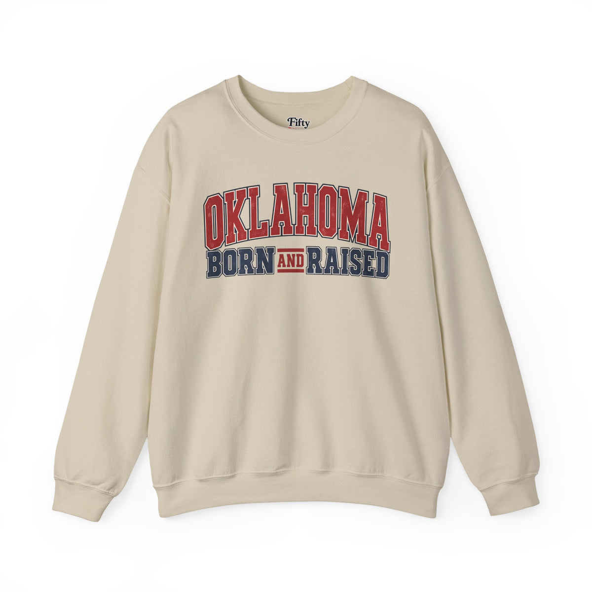 Oklahoma Born and Raised Unisex Crewneck Sweatshirt State Name Graphic