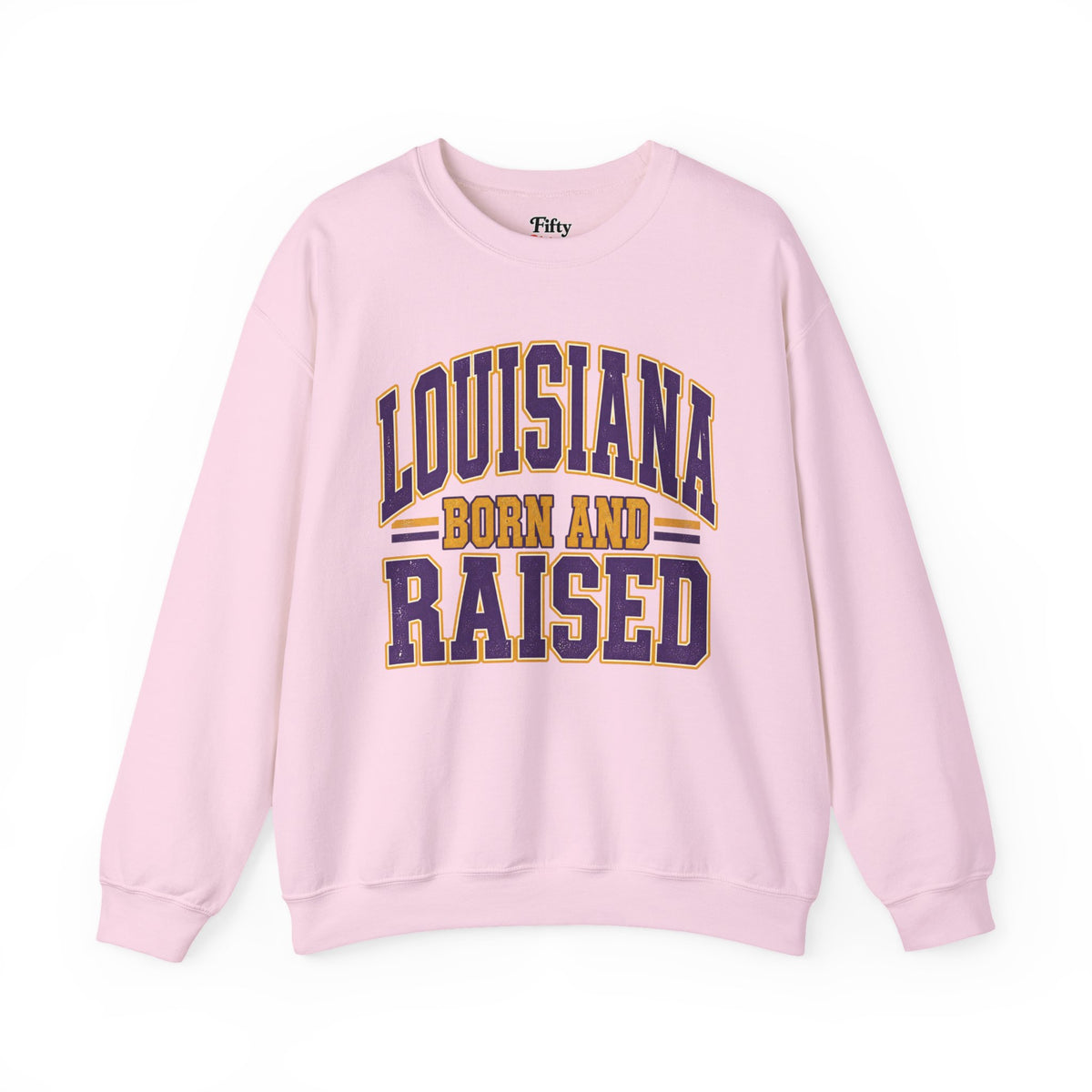 Louisiana Born and Raised Unisex Crewneck Sweatshirt State Name Graphic