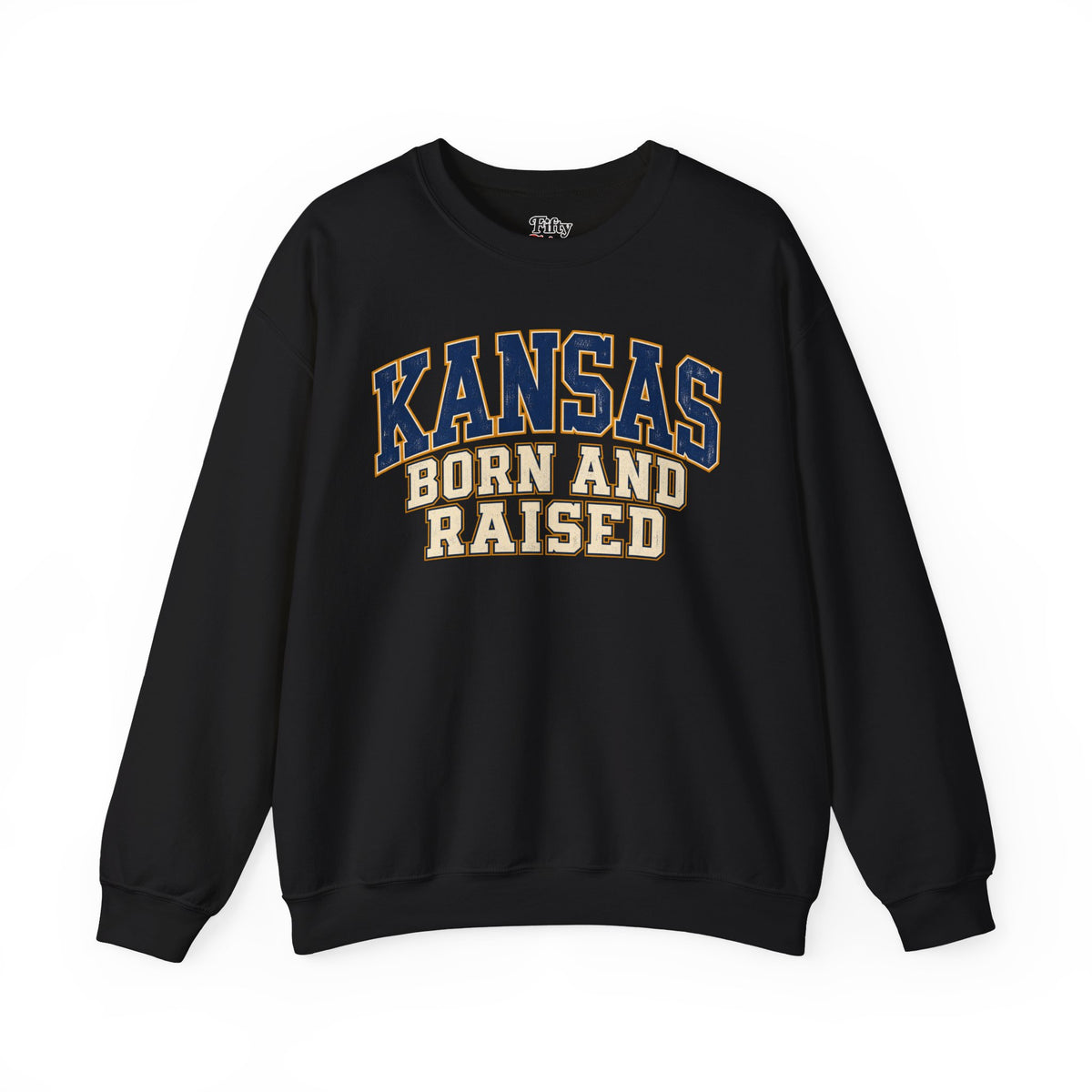 Kansas Born and Raised Unisex Crewneck Sweatshirt State Name Graphic
