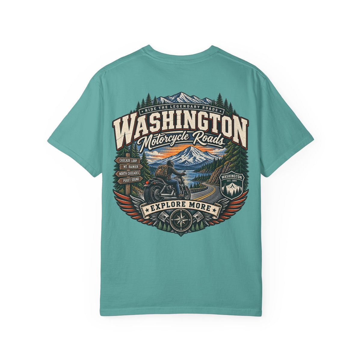 Washington Motorcycle Roads Unisex Comfort Color 1717 Streetwear Graphic Tee