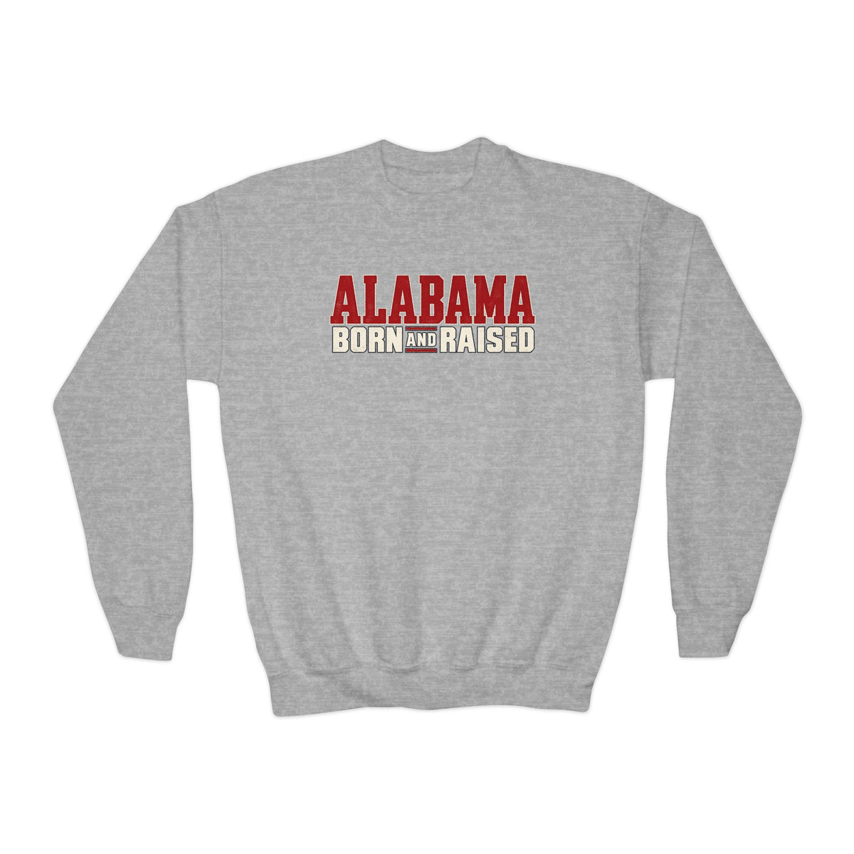 Alabama Born and Raised Premium Southern Streetwear Unisex Youth Crewneck Sweatshirt Graphic