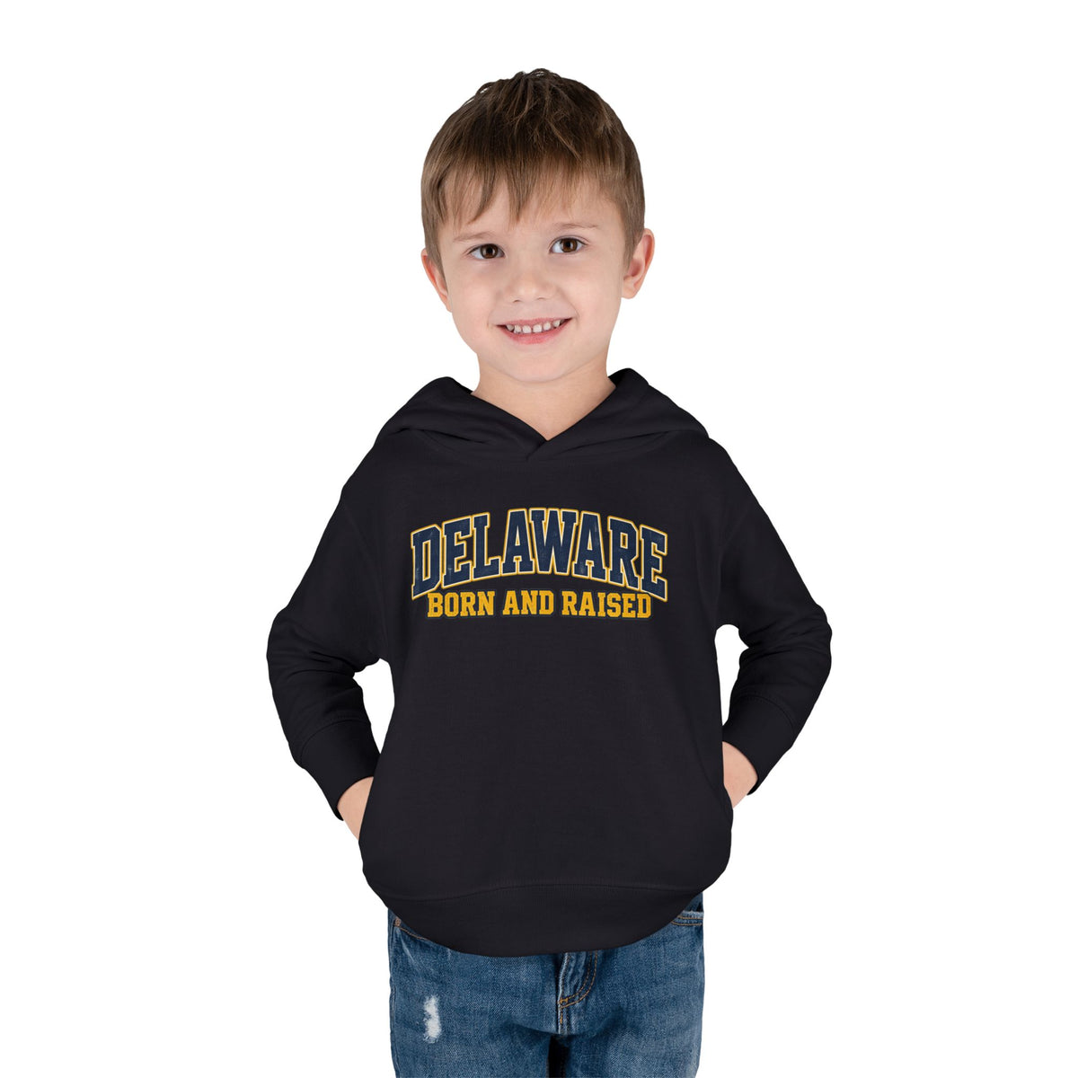 Delaware Born and Raised Old-School Athletic Unisex Toddler Pullover Fleece Hoodie