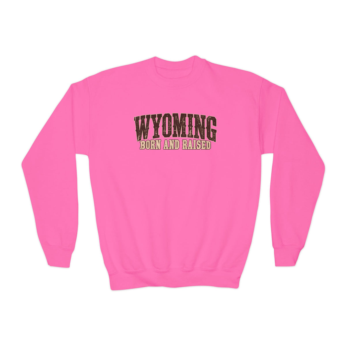 Wyoming Born and Raised Vintage Western Americana Unisex Youth Crewneck Sweatshirt Graphic