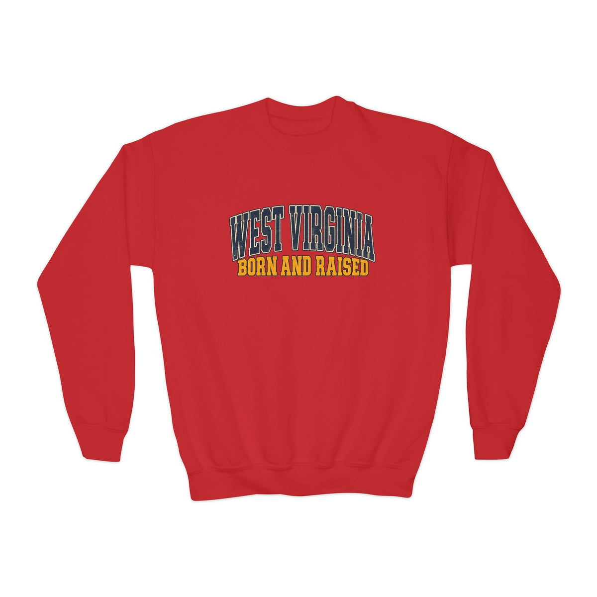 West Virginia Born and Raised Vintage Americana Unisex Youth Crewneck Sweatshirt Graphic