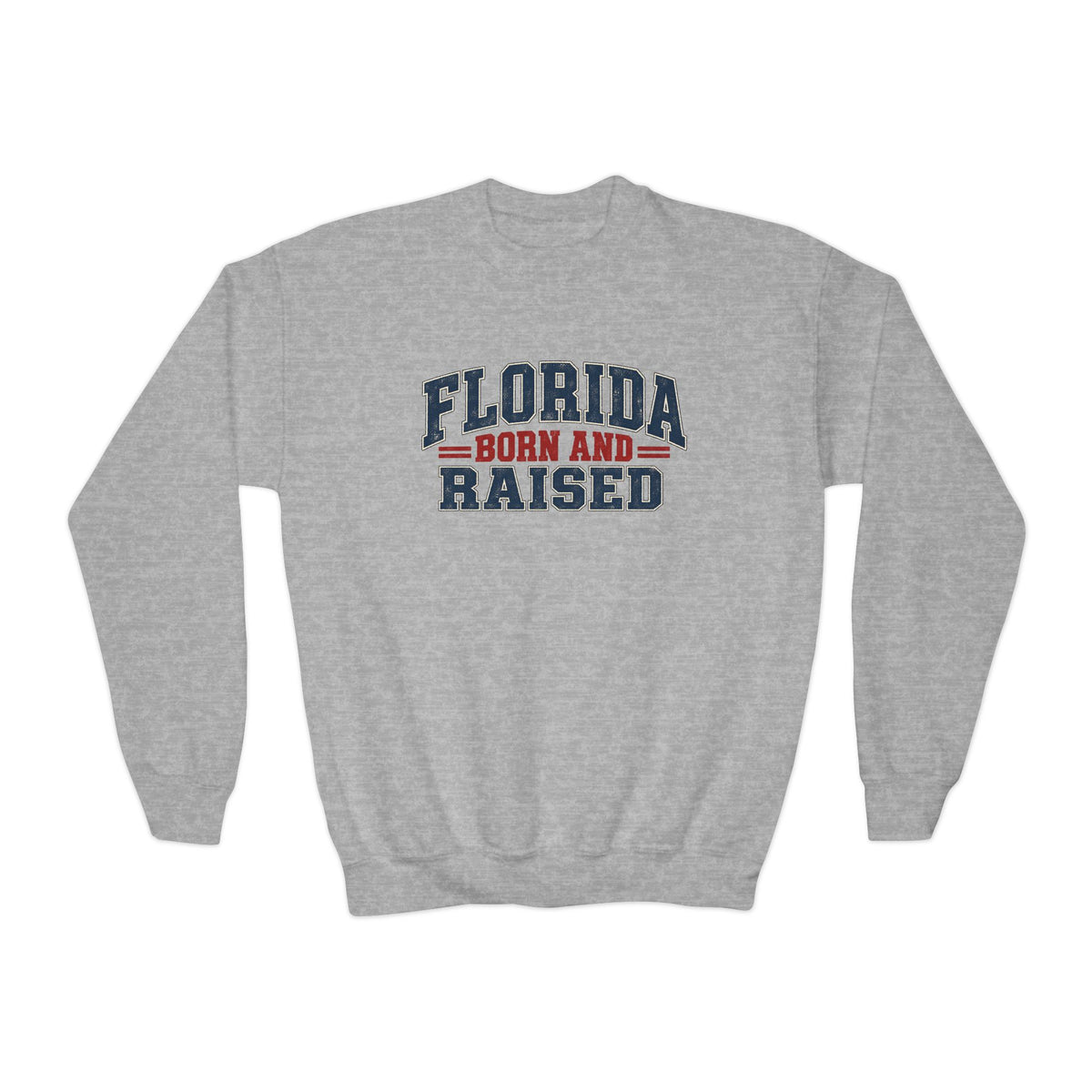 Florida Born and Raised Rustic Americana Unisex Youth Crewneck Sweatshirt Graphic