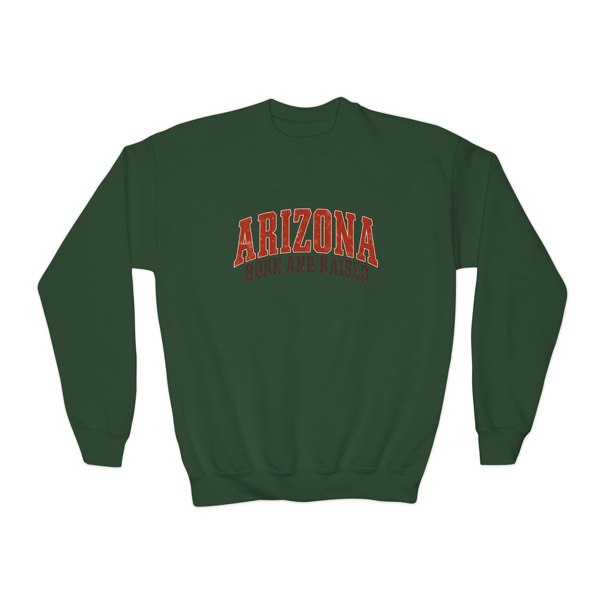 Arizona Born and Raised Vintage Western Heritage Unisex Youth Crewneck Sweatshirt Graphic