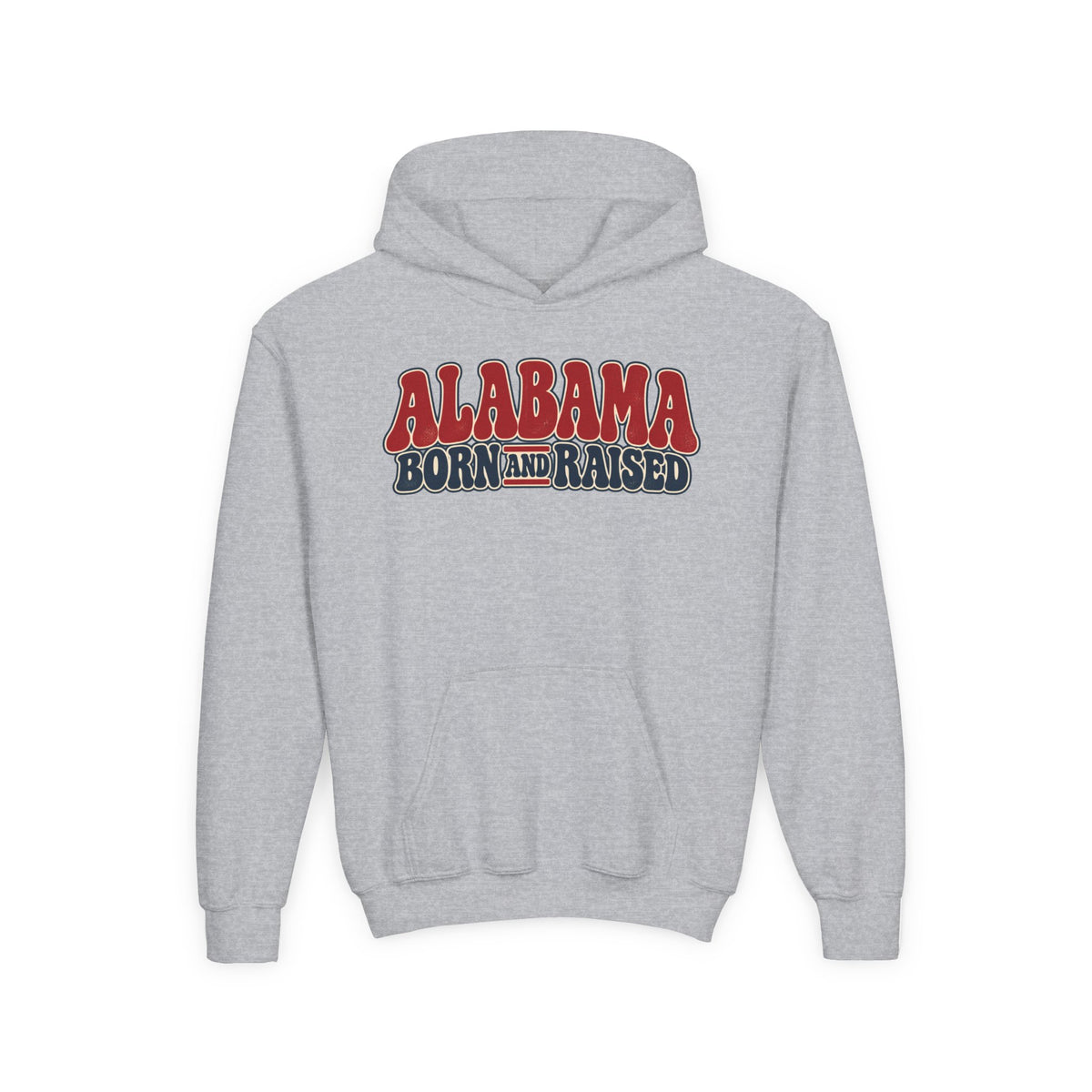 Alabama Born and Raised Retro 1970s Americana Unisex Youth Heavy Blend Hooded Sweatshirt Graphic