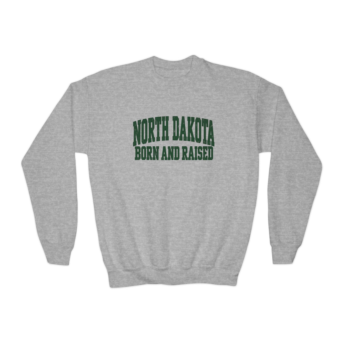 North Dakota Born and Raised Vintage Collegiate Unisex Youth Crewneck Sweatshirt Graphic