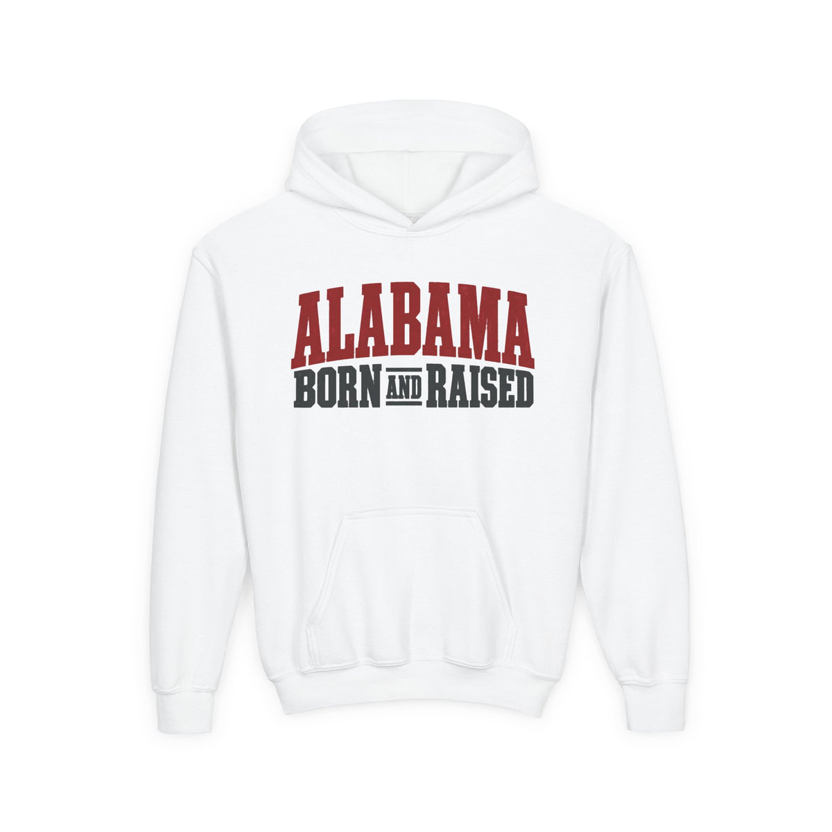 Alabama Born and Raised Rugged Workwear Unisex Youth Heavy Blend Hooded Sweatshirt Graphic