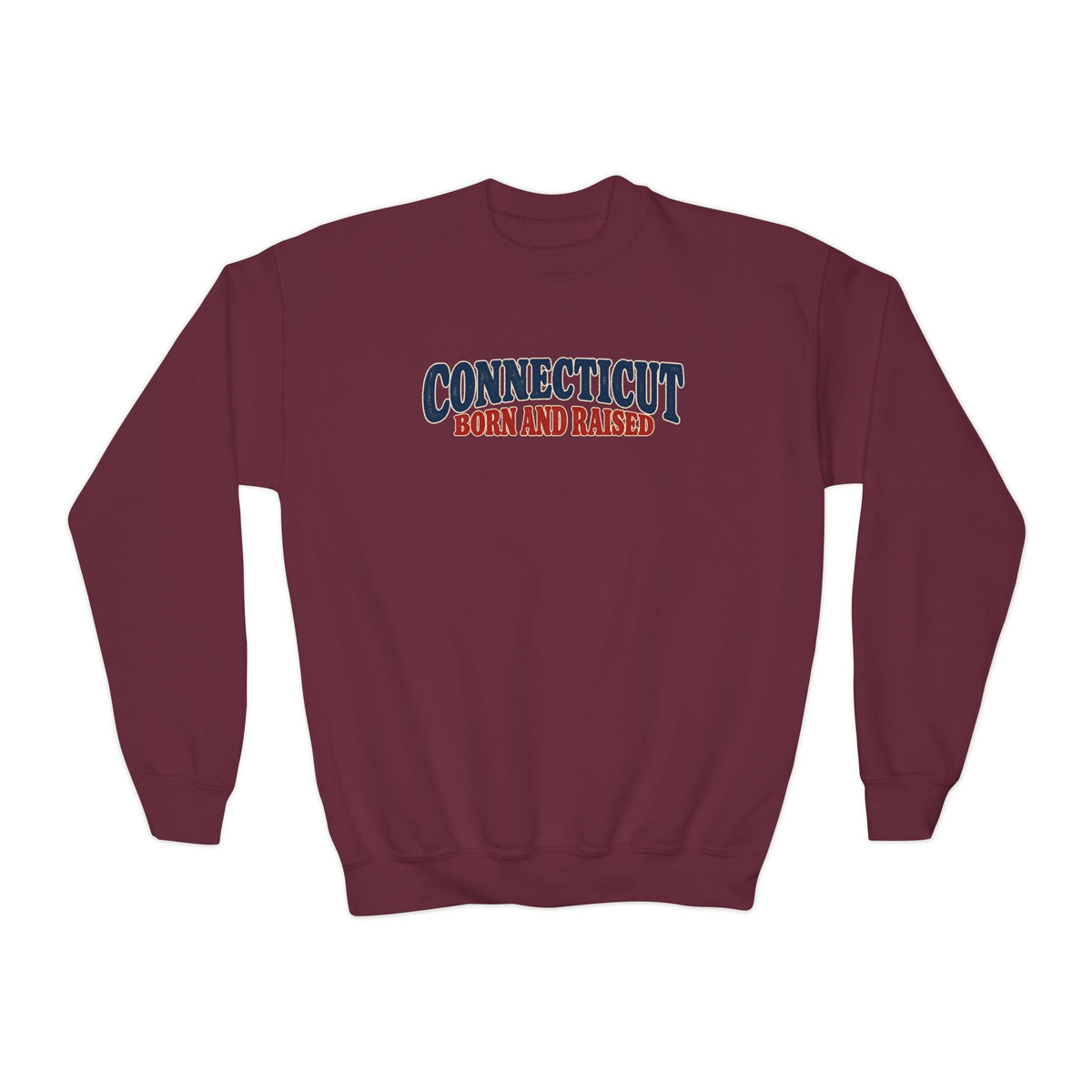 Connecticut Born and Raised 1970s Americana Unisex Youth Crewneck Sweatshirt