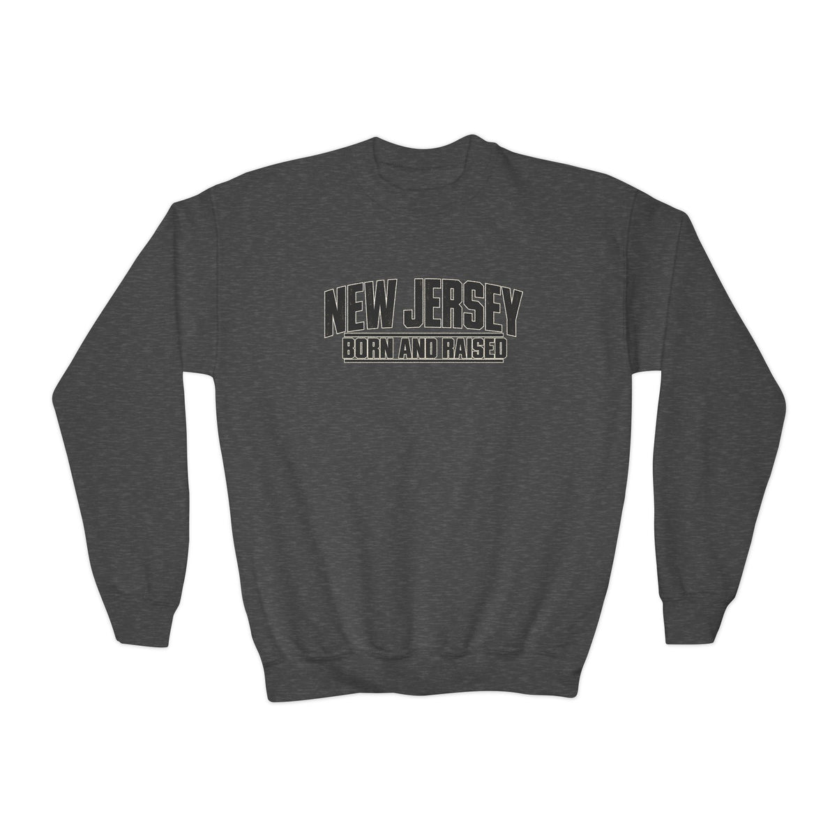 New Jersey Born and Raised Modern Streetwear Unisex Youth Crewneck Sweatshirt Graphic