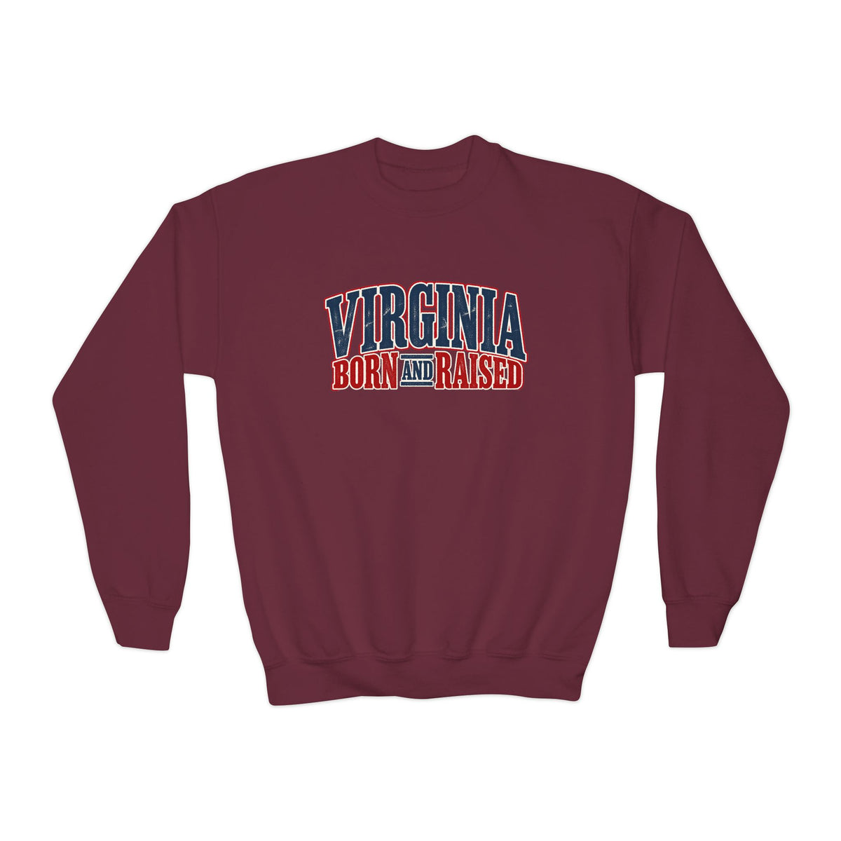 Virginia Born and Raised Classic Americana Badge Unisex Youth Crewneck Sweatshirt Graphic