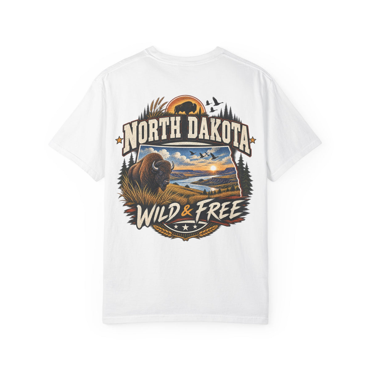 North Dakota Wild & Free Unisex Comfort Color 1717 Streetwear Graphic Tee