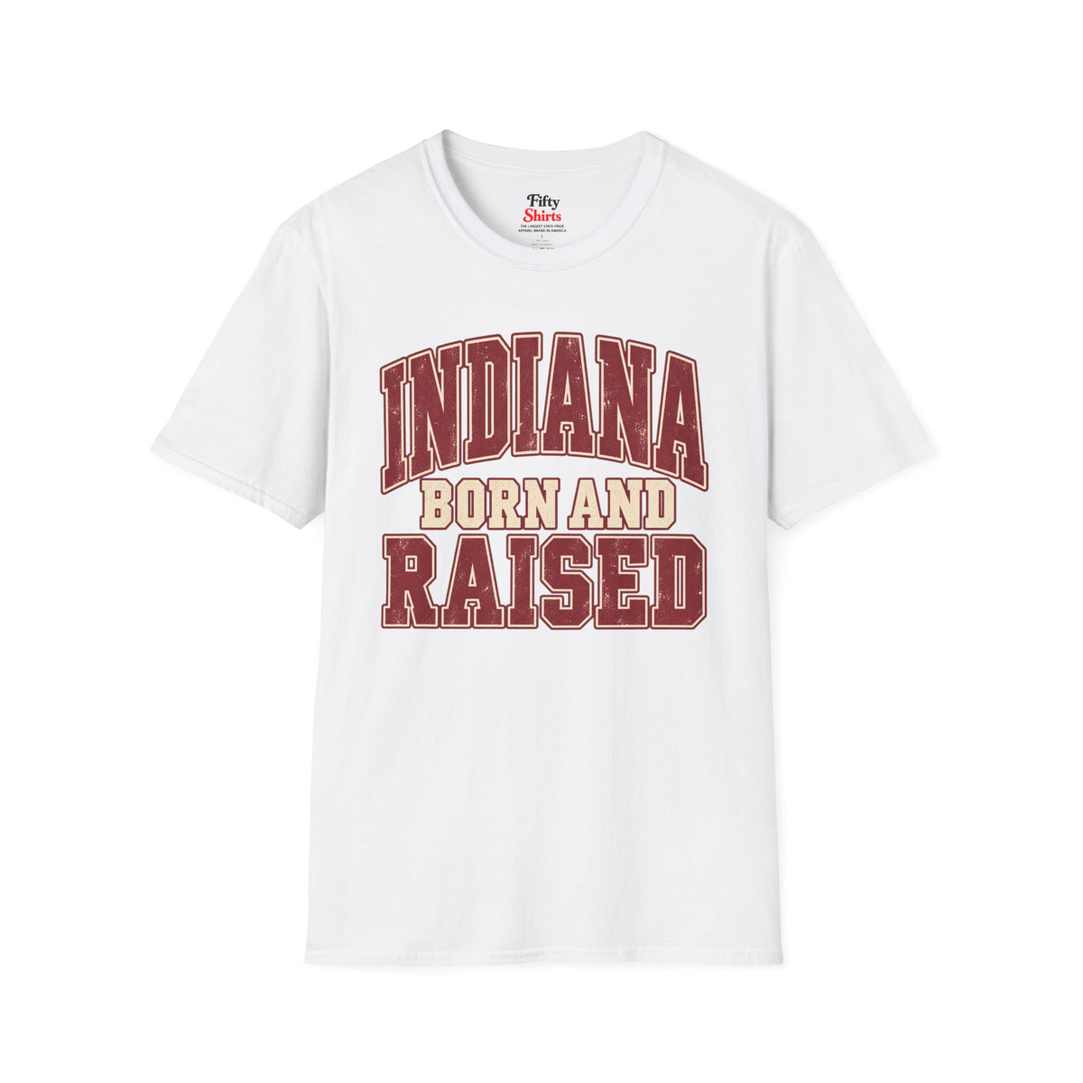 Indiana Born and Raised Unisex Softstyle T Shirt State Name Graphic Tee
