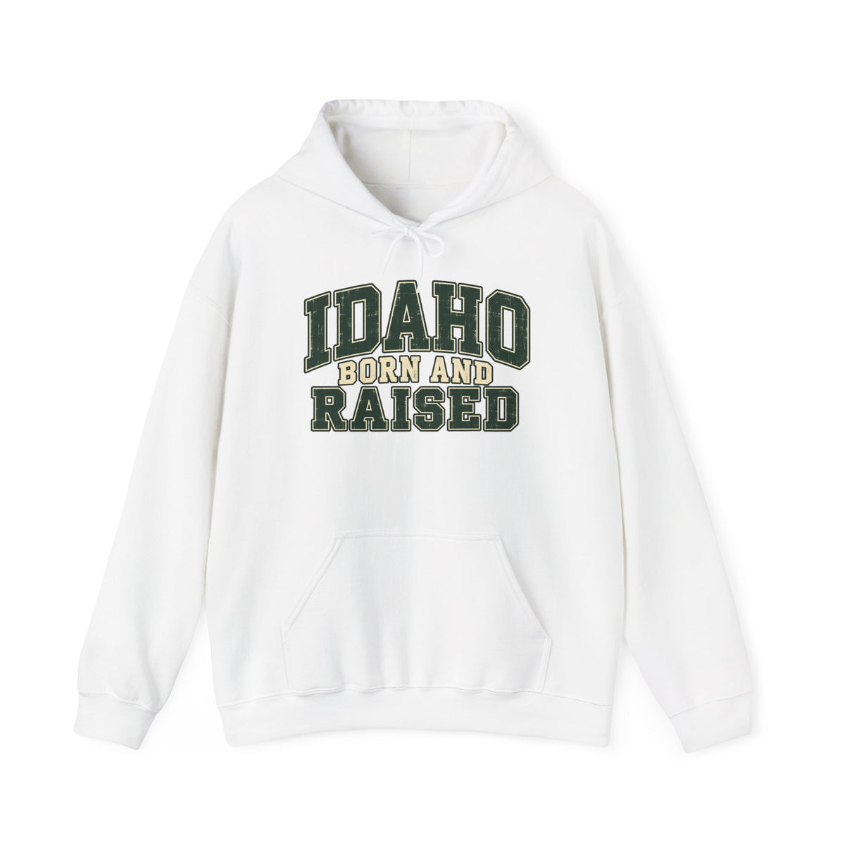 Idaho Born and Raised Unisex Hoodie State Name Graphic