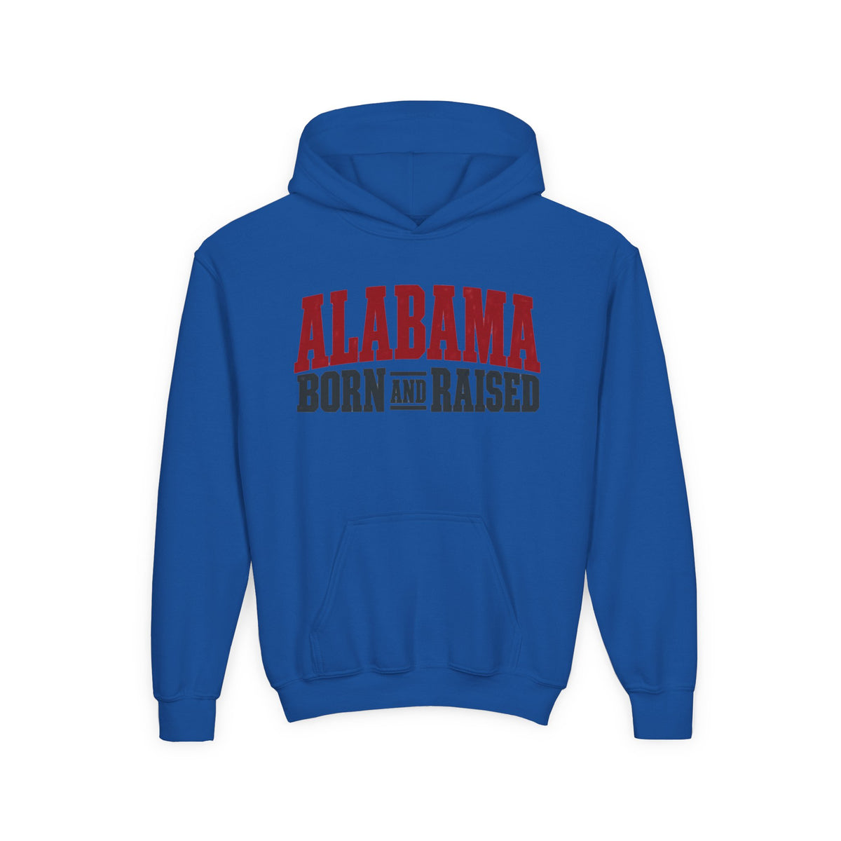 Alabama Born and Raised Rugged Workwear Unisex Youth Heavy Blend Hooded Sweatshirt Graphic