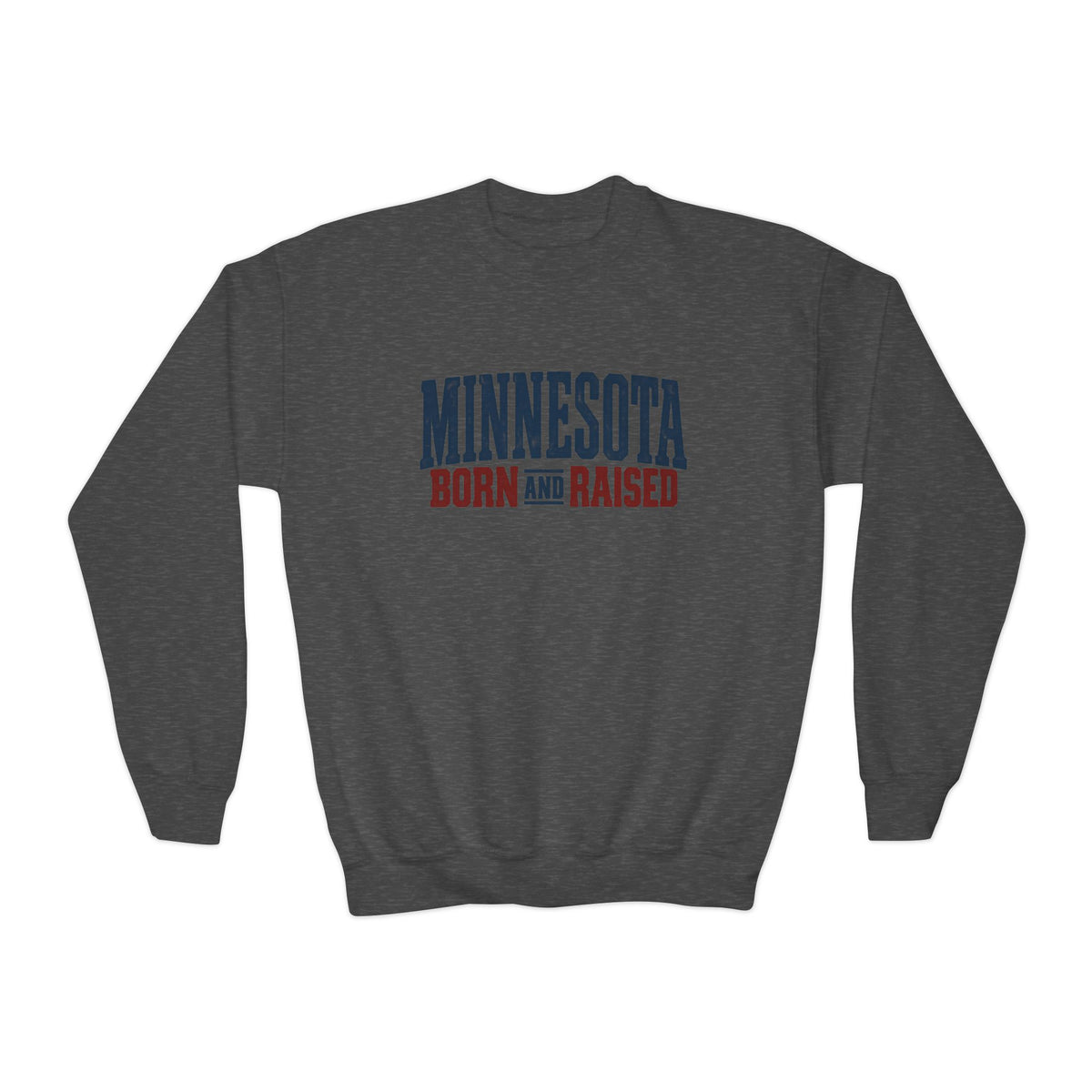 Minnesota Born and Raised Rustic Americana Unisex Youth Crewneck Sweatshirt Graphic