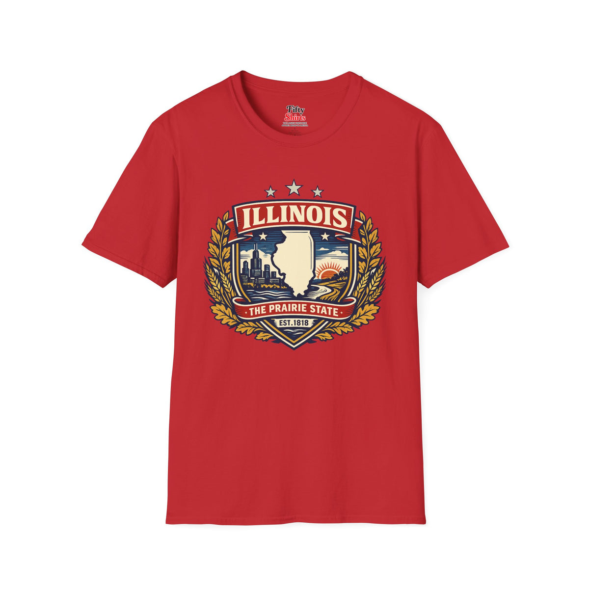 Illinois Heritage Badge Unisex Softstyle T Shirt State Pride Graphic Tee Collections FS03