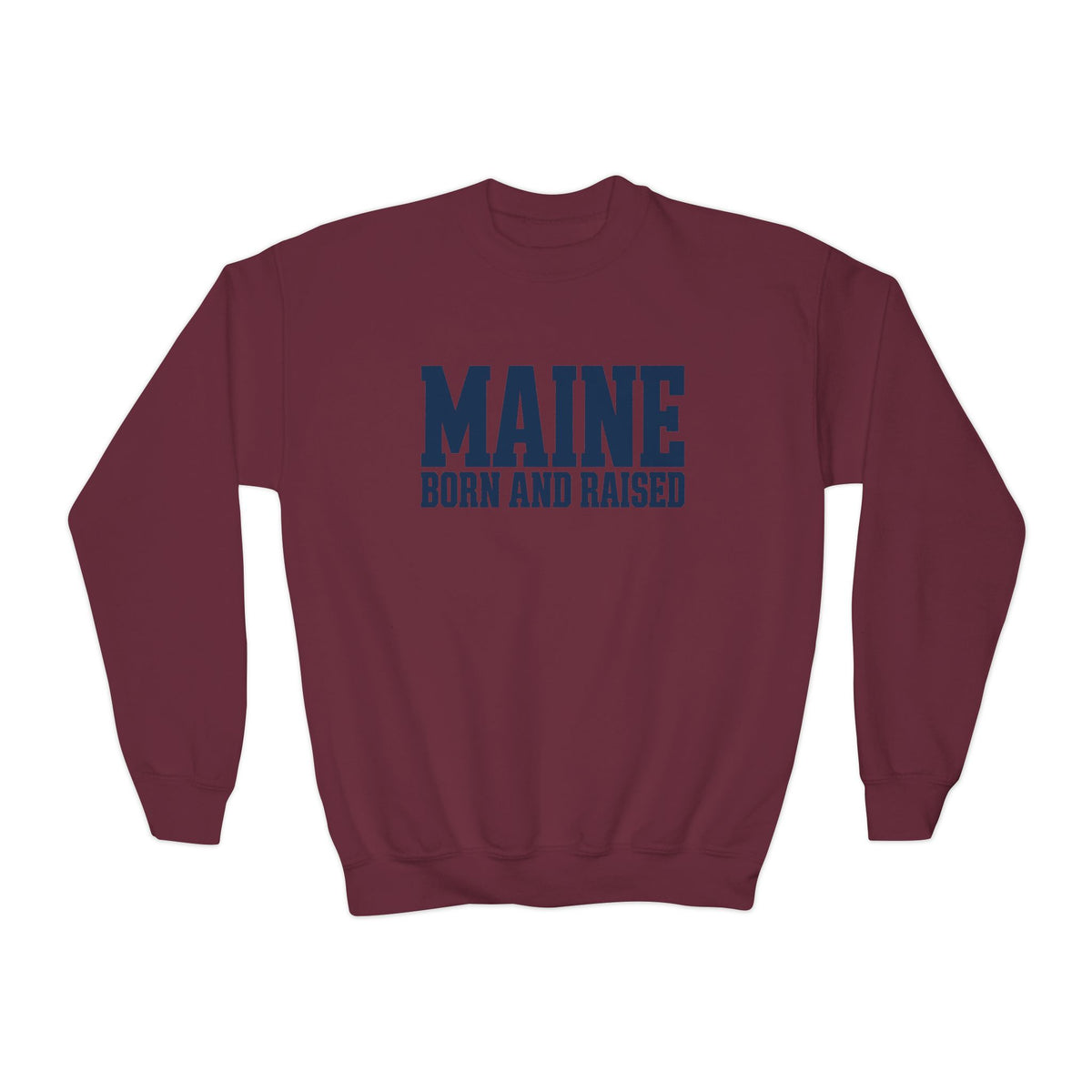 Maine Born and Raised Premium Heritage Streetwear Unisex Youth Crewneck Sweatshirt