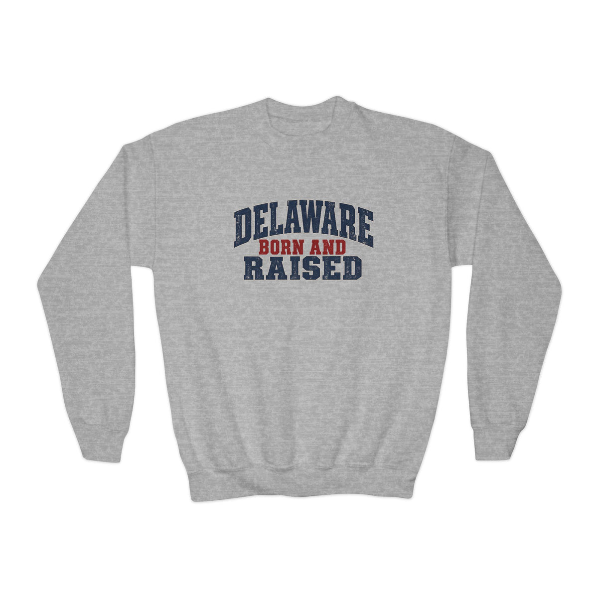 Delaware Born and Raised Rustic Heritage Unisex Youth Crewneck Sweatshirt Graphic