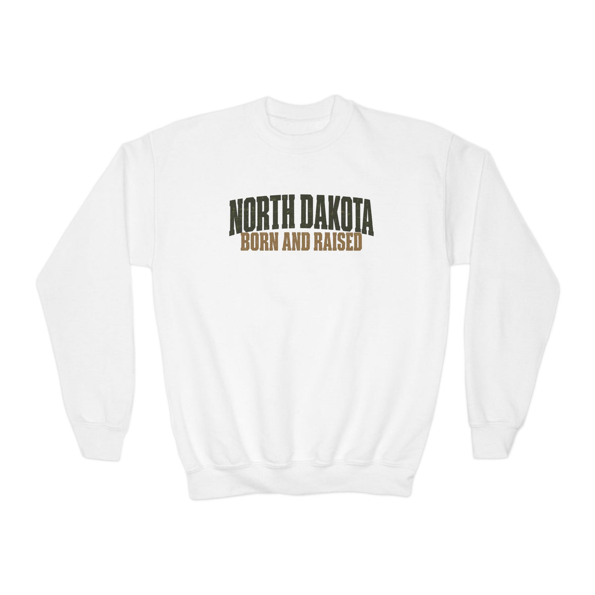 North Dakota Born and Raised Minimal Great Plains Unisex Youth Crewneck Sweatshirt Graphic