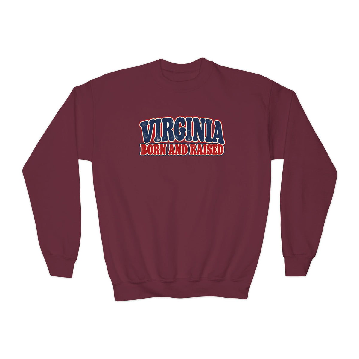 Virginia Born and Raised Retro 1970s Unisex Youth Crewneck Sweatshirt Graphic