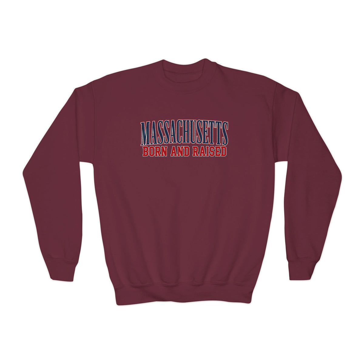 Massachusetts Born and Raised High-End Editorial Unisex Youth Crewneck Sweatshirt