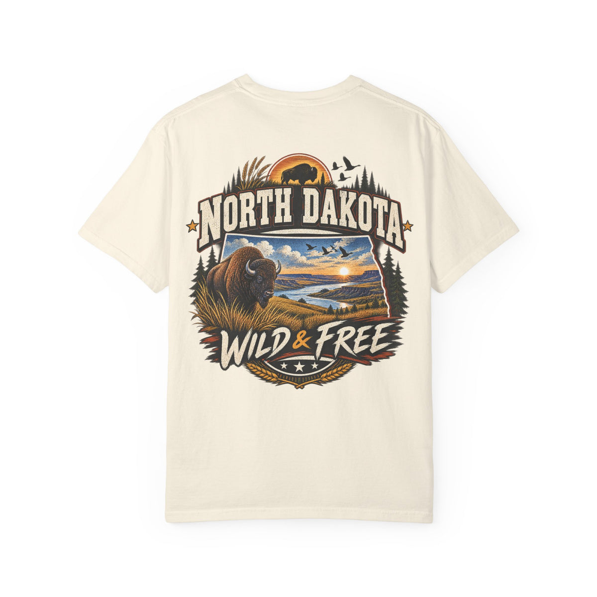 North Dakota Wild & Free Unisex Comfort Color 1717 Streetwear Graphic Tee