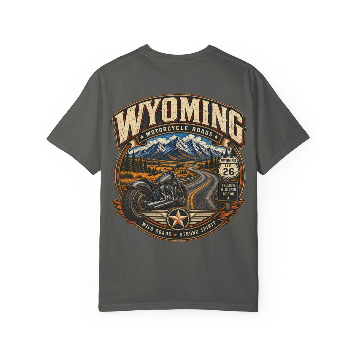 Wyoming Motorcycle Roads Unisex Comfort Color 1717 Streetwear Graphic Tee