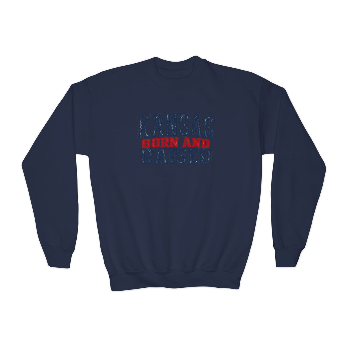 Kansas Born and Raised Classic Heritage Unisex Youth Crewneck Sweatshirt Graphic