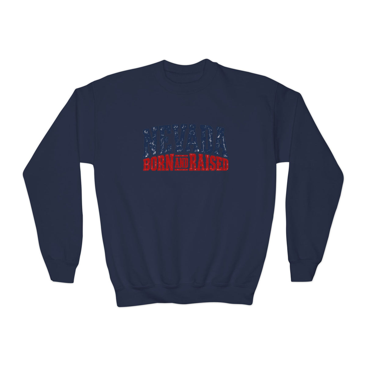 Nevada Born and Raised Rugged Western Unisex Youth Crewneck Sweatshirt Graphic