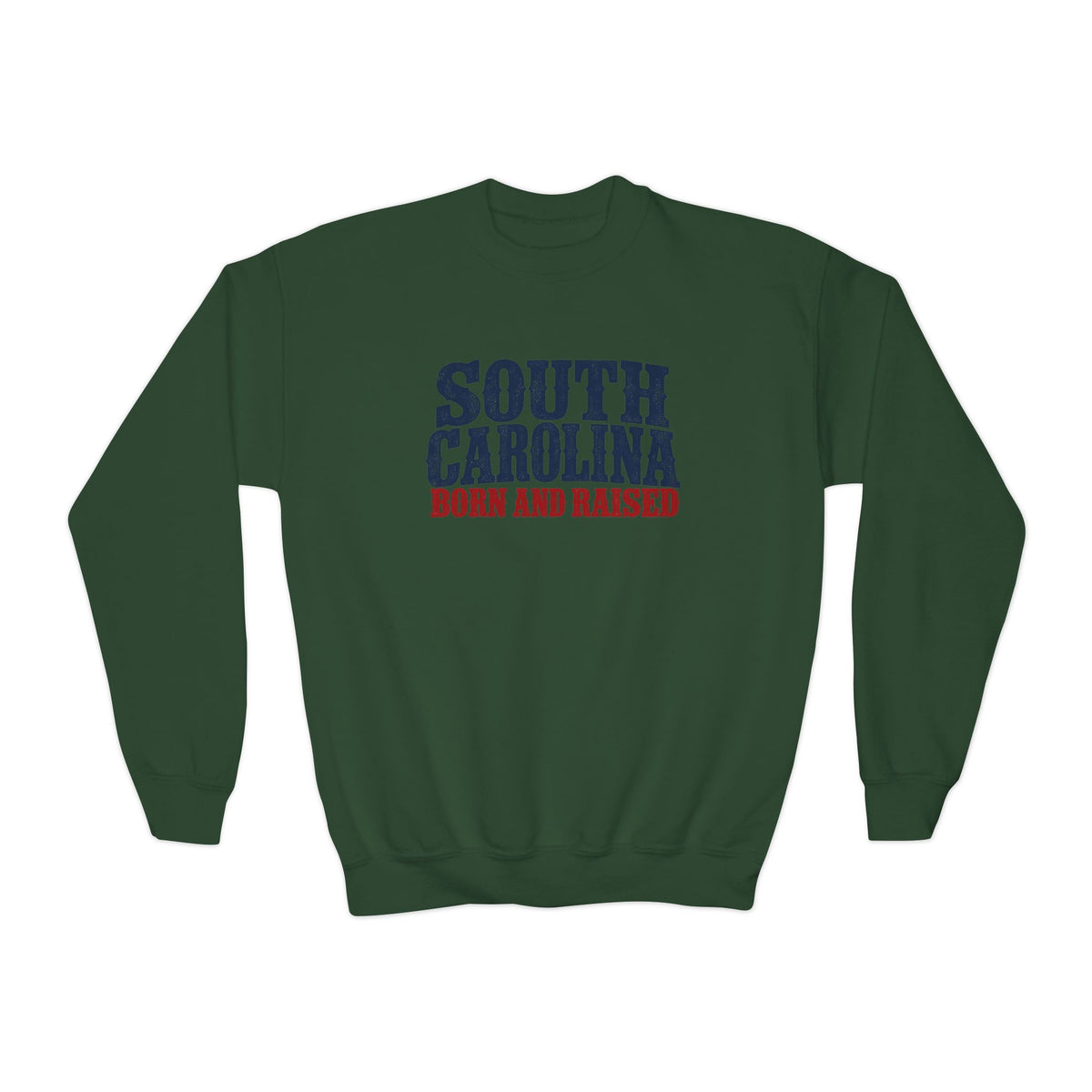 South Carolina Born and Raised Southern Heritage Unisex Youth Crewneck Sweatshirt Graphic