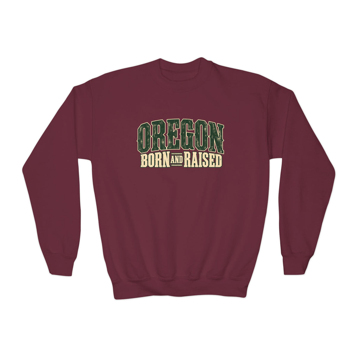 Oregon Born and Raised Vintage PNW Heritage Unisex Youth Crewneck Sweatshirt Graphic